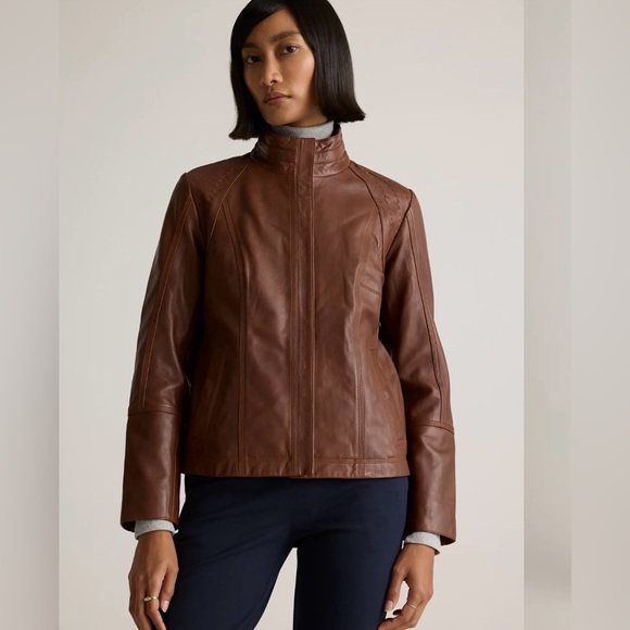 NWT Quince Leather Stand- Collar Jacket in Cognac - Picture 8 of 16